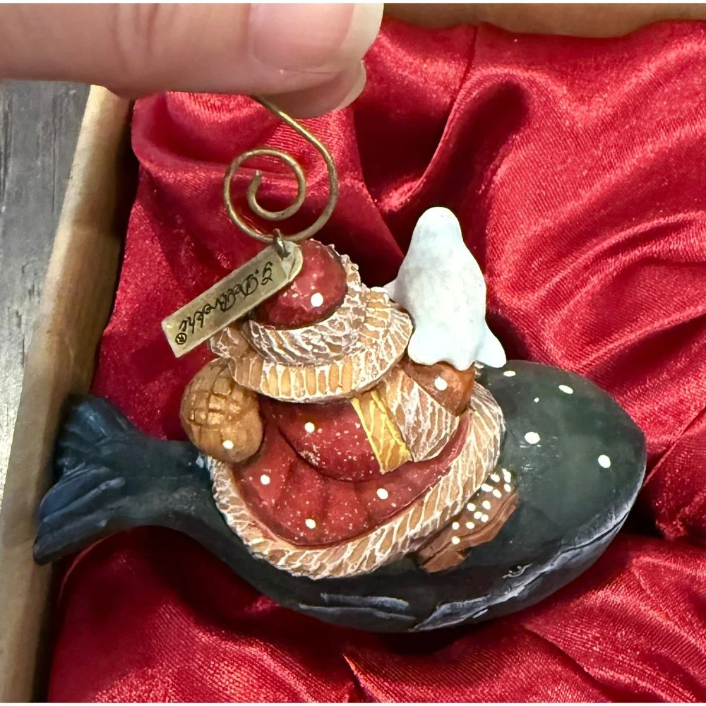 G. DeBrekht Santa on Whale Christmas Ornament Red Hand Painted Folk Art
